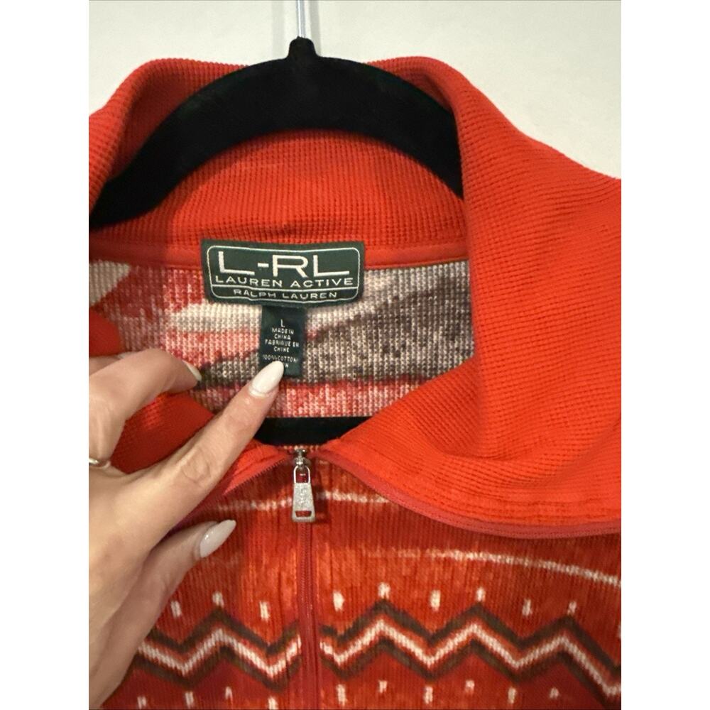 Lauren Ralph Lauren Aztec Red Quarter Zip 3/4 Sleeve Thermal Top Large - Picture 3 of 8